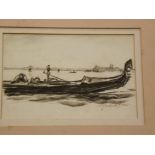 Muirhead Bone, signed pen, ink and wash, "Gondola - Venice", 5 x 8ins