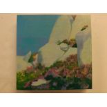 K T, initialled oil on board, inscribed verso "August rockscape", 12 x 12ins unframed