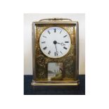 20th century repeating carriage clock, with silvered dial and four glass panels, enamelled Arabic