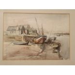 Jack Cox, signed watercolour, Fishing boats at Wells, 9 x 12 1/2 ins