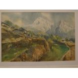 Bugghi Gurong, signed and indistinctly dated watercolour, Alpine landscape, 13 x 19ins