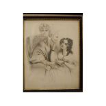 19th century English School pencil drawing, Figure group, 9 1/2 x 7 1/2 ins