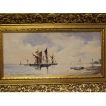 Arthur A Pank, signed oil on board, "Pin Mill, Suffolk", 5 1/2 x 12ins