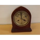 Edwardian mahogany lancet cased mantel clock, clockwork striking movement (on a gong), 9 1/2 ins