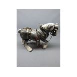 Grey model of a Shire Horse with its various tack, 14ins wide x 12ins tall