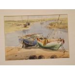 Jack Cox, indistinctly signed lower left, pen, ink and watercolour, Fishing boats in an estuary, 6