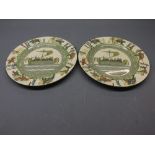 Pair of Doulton Series ware plates with a Roman ship design to centre, knights on horseback with