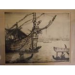 Jan Poortenaar, signed in pencil to margin, two black and white etchings, Oriental boats and figures