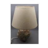 Stoneware Bernard Rook bulbous electric table lamp with raised butterfly relief and cream shade,