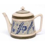 MacIntyre Gesso faience tea pot with tube-lined decoration in Moorcroft style (cover restored)