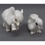 Royal Osborne model of an elephant number 1421, together with a further model of a seated rabbit