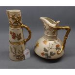 Two Royal Worcester jugs, late 19th century, decorated in aesthetic style with gilt highlights and