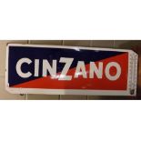 Vintage enamel Cinzano sign with thermometer gauge to side (lacking thermometer), 11 1/2 ins x 32ins