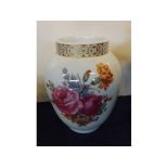 KPM floral painted vase with gilded rim, printed mark to base, 9ins tall