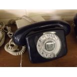 Blue Bakelite 1977 commemorative Queen's Jubilee telephone and further grey plastic bell box