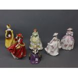 Two Royal Doulton figurines to include "Top of the Hill", "Affection", together with a Coalport