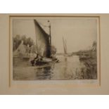 Charles Mayes Wigg, signed in pencil to margin, pair of black and white etchings, Wherries on the