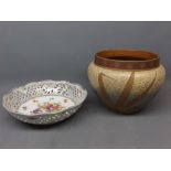 20th century Dresden table basket with a painted floral centre, open work sides, together with a