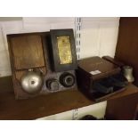 Mahogany bell box with rectangular form bells, with Pilot CCT to front, together with a further