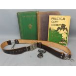 Mixed Lot: leather Girl Guides Association belt, Practical Camp cookery book, The Piper of Pax,