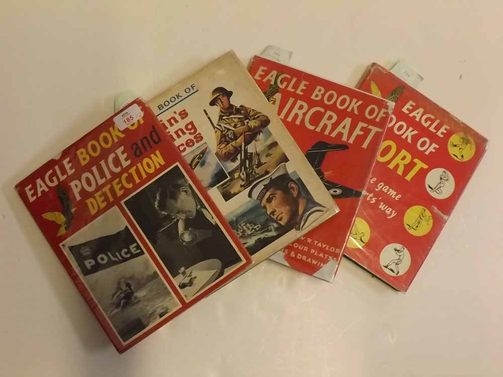 Collection of various Eagle books including Book of Police and Detection, Aircraft, Sport etc