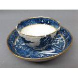 18th century Caughley blue and white decorated tea bowl and saucer with gilded rims