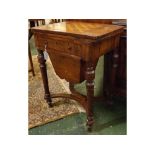 Victorian walnut fold-top games table with built-in sewing box with single drawers, chequerboard
