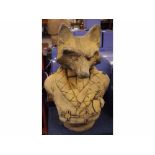 Cement or composition half-length bust of a fox