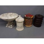 Marble effect comport and three various storage jars