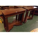 Pair of decorative mahogany mirror back console tables, 39 3/4 ins wide