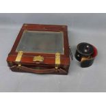 Vintage photographic plate and lens in case