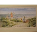 Brian Price Thomas, signed watercolour, Family group on a beach, 11 x 20ins