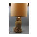Stoneware Bernard Rook owl formed electric table lamp with matching cream shade, 21ins tall