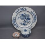 Nanking circular plate (cracked), further Oriental small dish and one other, largest 11 1/2 ins diam