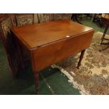 Victorian mahogany drop leaf Pembroke table with single drawer to end, raised on four ring turned