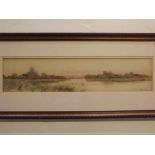 F G Fraser, signed and dated '04, watercolour, Fenland view, 4 1/2 x 20ins