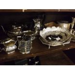 Various silver plate including tea set, cake basket, dish, biscuit box etc
