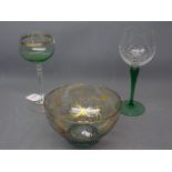 Two Hock glasses and a gilded glass bowl (3)