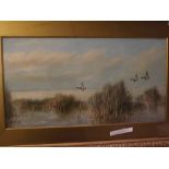 Willamer, signed to parchment of canvas verso, Ducks in flight, 13 1/2 x 25ins