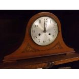 Large early 20th century mantel clock in inlaid case, 17ins wide