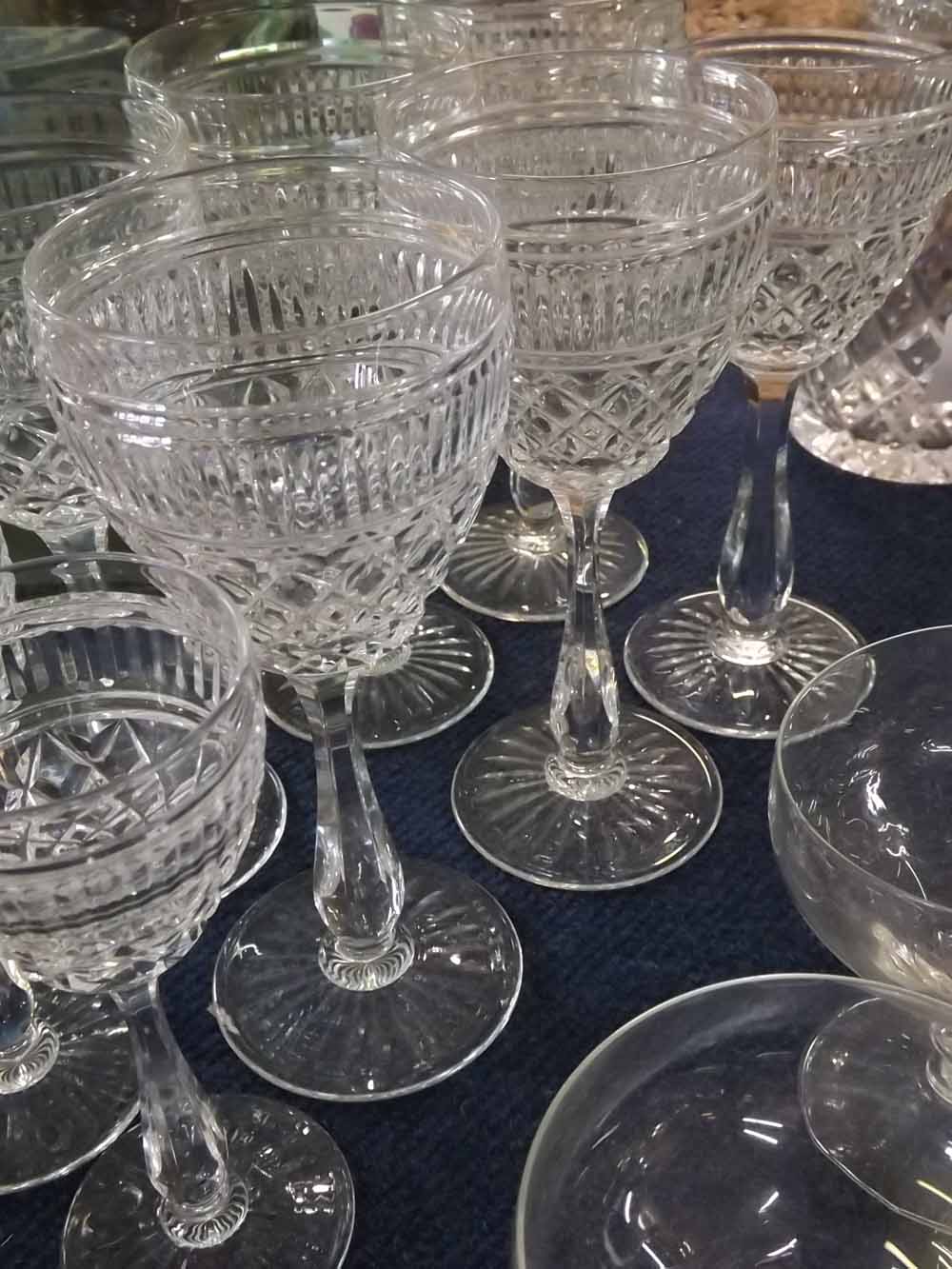 Suite of 18 various drinking glasses, possibly Waterford, comprises 6 whisky tumblers, 6 stemmed