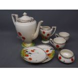 Crown Ducal Art Deco part coffee set decorated with poppies