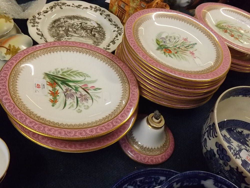 Royal Worcester part dessert service, the centres all painted with flowers within pink and gilded - Image 2 of 2