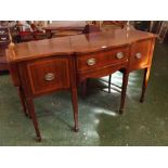 19th century mahogany serpentine sideboard with brass galleried back, 60ins wide
