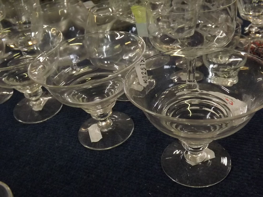 Collection of various 20th century brandy balloons, stemmed Hock glasses, Sundae dishes, circular