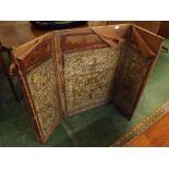 Pine framed two fold screen, applied with earlier lacework panels (probably used as a prop in the