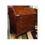19th century mahogany large bureau fitted inlaid interior over four drawers, 46ins wide