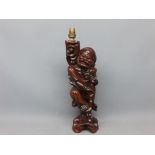 20th century Chinese root carved figure of an old sage, converted to an electric lamp, 13ins tall