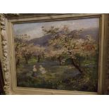 Early 20th century French Impressionist school, oil on canvas, Children in an orchard, 17 x 21ins
