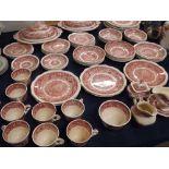 Mason's "Vista" pink printed dinner/tea service, (qty)